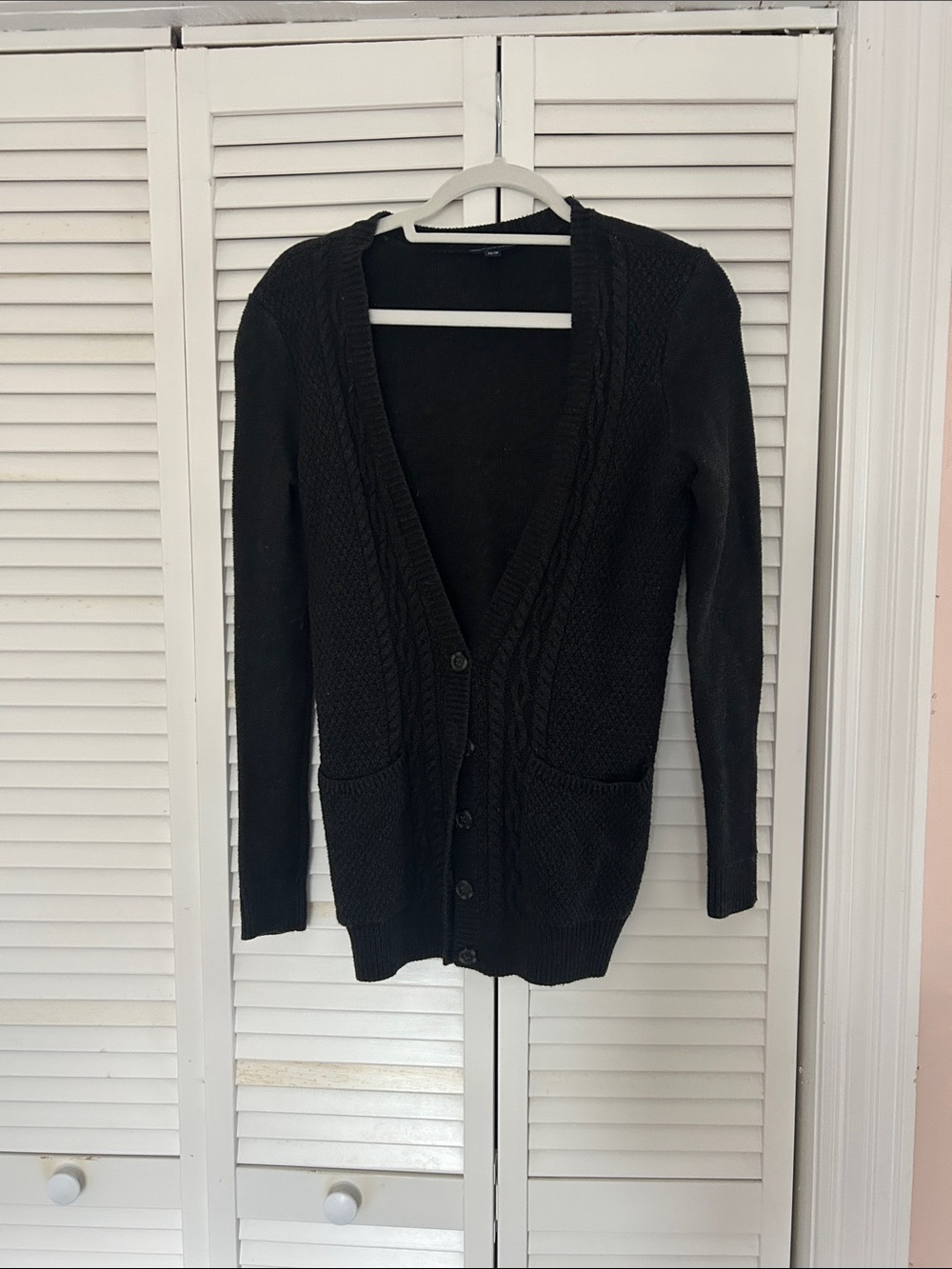 American Eagle Outfitters Black Cable-Knit Button Cardigan